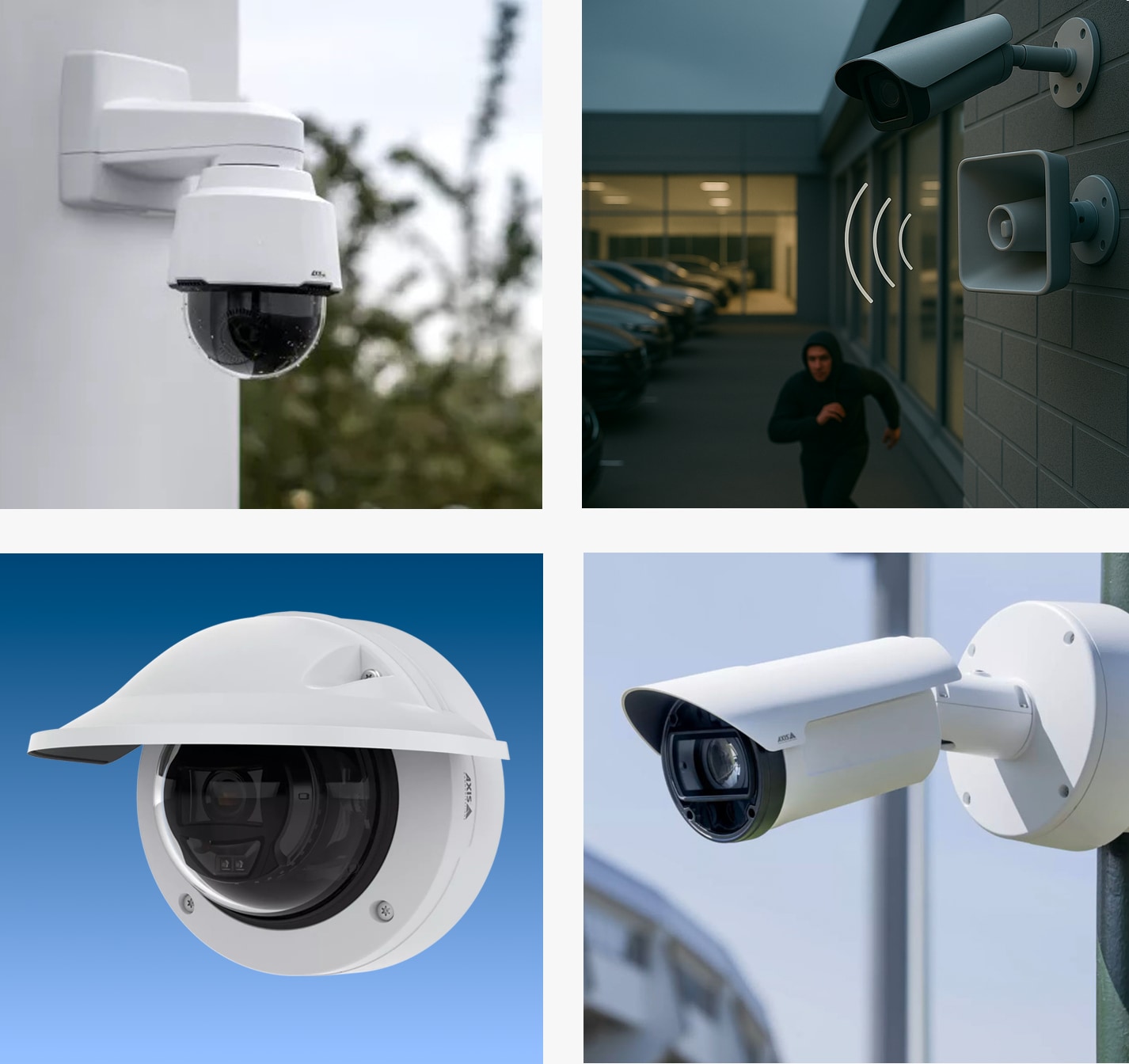 Four photos of various VideoDefender devices in use outdoors
