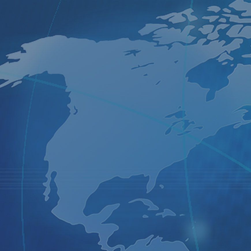 Blue background image showing a faded map of America
